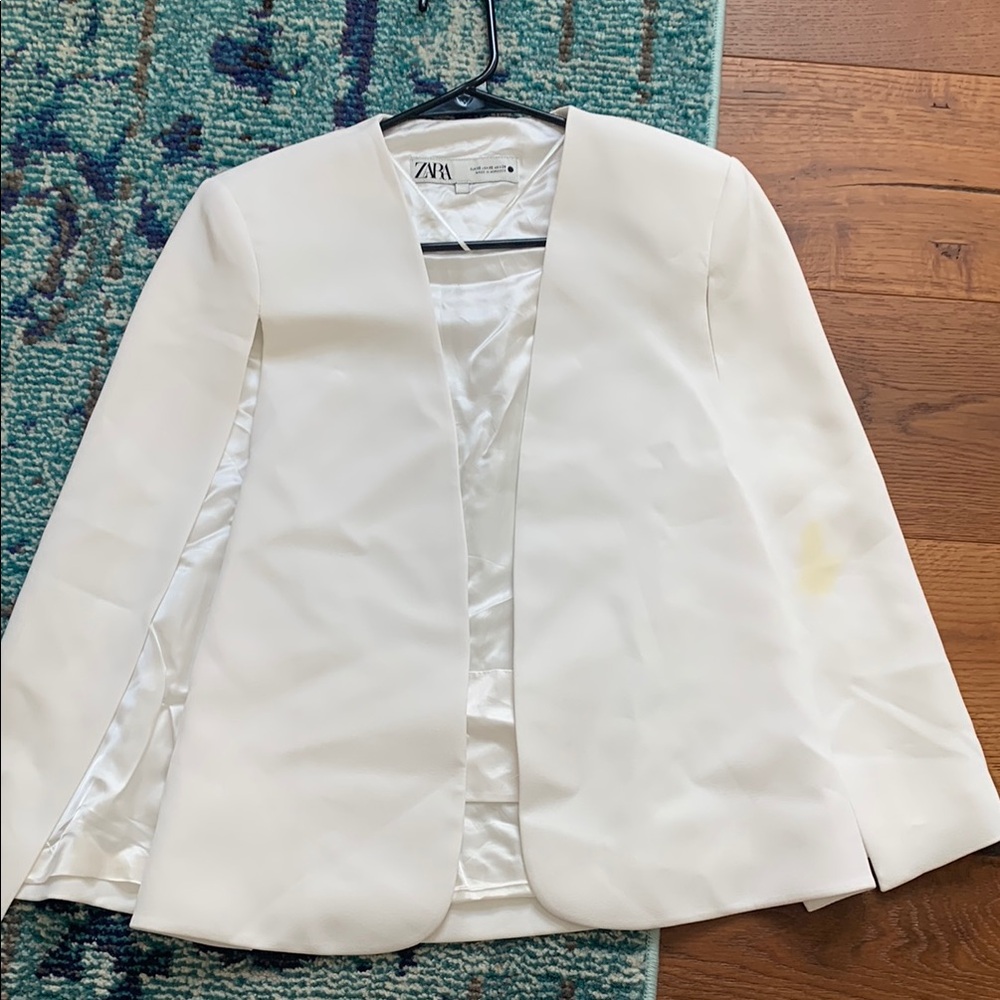Zara White Tailored Blazer Elegant Suit Jacket
